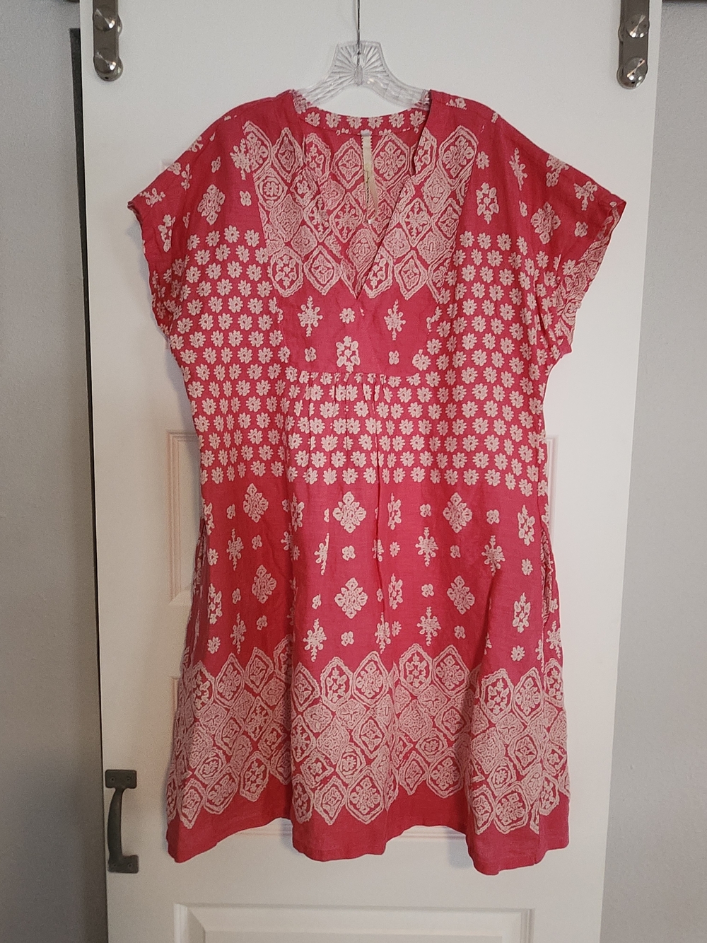 Uncle Frank Coral Pink Embroidered Design Midi Dress